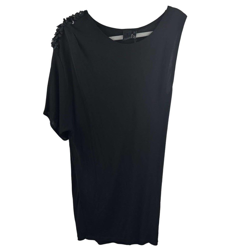 NWT Faith Connexion Womens L Black Rayon Asymmetrical Sequins Midi Sheath Dress